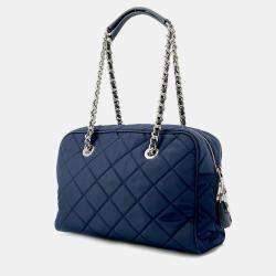 Prada Navy Nylon Mini Quilted Boston Bag