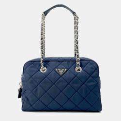 Prada Navy Nylon Mini Quilted Boston Bag