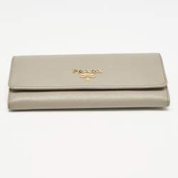 Prada Grey Leather Logo Flap Continental Wallet