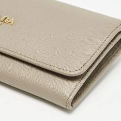 Prada Grey Leather Logo Flap Continental Wallet