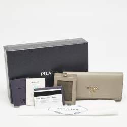 Prada Grey Leather Logo Flap Continental Wallet