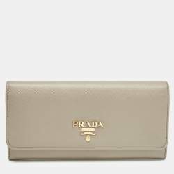 Prada Grey Leather Logo Flap Continental Wallet