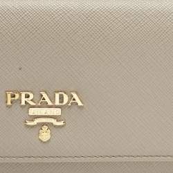 Prada Grey Leather Logo Flap Continental Wallet
