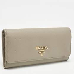 Prada Grey Leather Logo Flap Continental Wallet