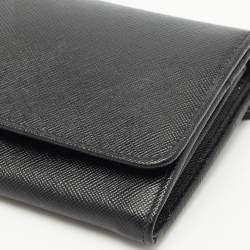 Prada Black Saffiano Leather Flap Continental Wallet
