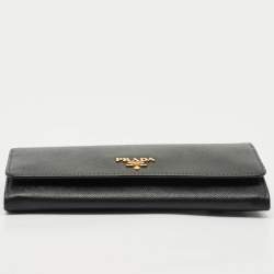 Prada Black Saffiano Leather Flap Continental Wallet