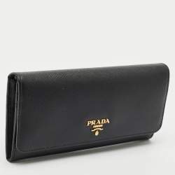 Prada Black Saffiano Leather Flap Continental Wallet