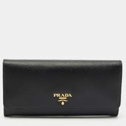 Prada Black Saffiano Leather Flap Continental Wallet