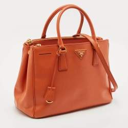 Prada Orange Saffino Lux Leather Medium Double Zip Tote