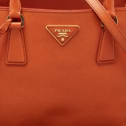 Prada Orange Saffino Lux Leather Medium Double Zip Tote