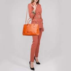 Prada Orange Saffino Lux Leather Medium Double Zip Tote
