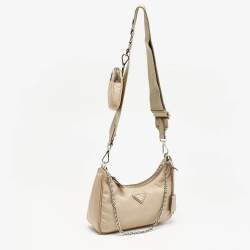 Prada Beige Nylon and Saffiano Leather Re-Edition 2005 Shoulder Bag