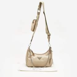Prada Beige Nylon and Saffiano Leather Re-Edition 2005 Shoulder Bag