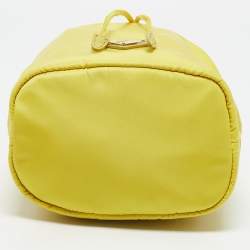 Prada Yellow Leather and Nylon Drawstring Bucket Bag