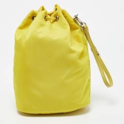 Prada Yellow Leather and Nylon Drawstring Bucket Bag