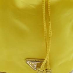 Prada Yellow Leather and Nylon Drawstring Bucket Bag