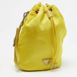 Prada Yellow Leather and Nylon Drawstring Bucket Bag