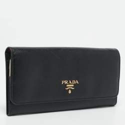 Pre Owned Prada Black Saffiano Leather Flap Continental Wallet