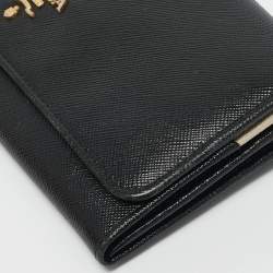 Pre Owned Prada Black Saffiano Leather Flap Continental Wallet