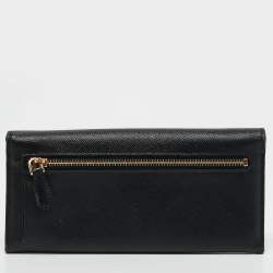 Pre Owned Prada Black Saffiano Leather Flap Continental Wallet