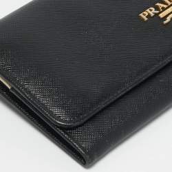 Pre Owned Prada Black Saffiano Leather Flap Continental Wallet