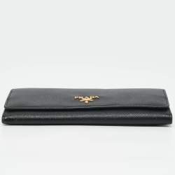 Pre Owned Prada Black Saffiano Leather Flap Continental Wallet