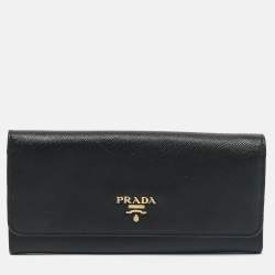 Prada Black Saffiano Leather Flap Continental Wallet