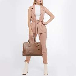 Prada Brown Vitello Daino Leather Double Zip Tote