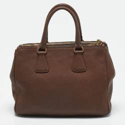 Prada Brown Vitello Daino Leather Double Zip Tote