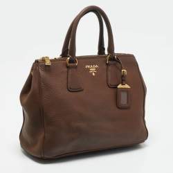 Prada Brown Vitello Daino Leather Double Zip Tote