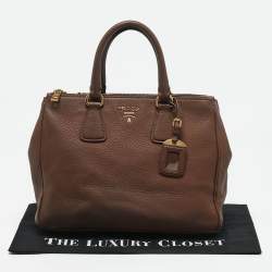Prada Brown Vitello Daino Leather Double Zip Tote