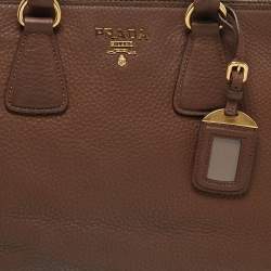 Prada Brown Vitello Daino Leather Double Zip Tote