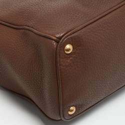 Prada Brown Vitello Daino Leather Double Zip Tote