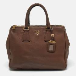 Prada Brown Vitello Daino Leather Double Zip Tote