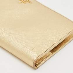 Prada Gold Saffiano Lux Leather Bifold Wallet Organizer