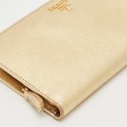 Prada Gold Saffiano Lux Leather Bifold Wallet Organizer