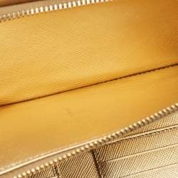Prada Gold Saffiano Lux Leather Bifold Wallet Organizer