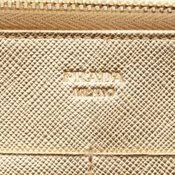 Prada Gold Saffiano Lux Leather Bifold Wallet Organizer