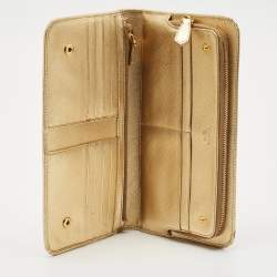 Prada Gold Saffiano Lux Leather Bifold Wallet Organizer