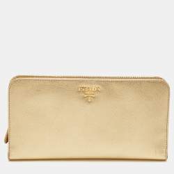 Prada Gold Saffiano Lux Leather Bifold Wallet Organizer