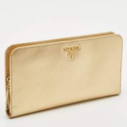 Prada Gold Saffiano Lux Leather Bifold Wallet Organizer