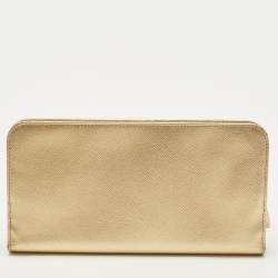 Prada Gold Saffiano Lux Leather Bifold Wallet Organizer