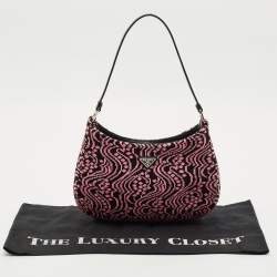 Prada Black/Fuchsia Maglia Jacquard Fabric Cleo Hobo