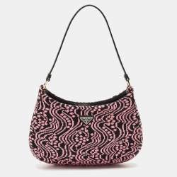 Prada Black/Fuchsia Maglia Jacquard Fabric Cleo Hobo