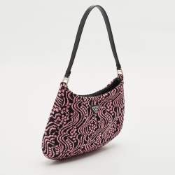 Prada Black/Fuchsia Maglia Jacquard Fabric Cleo Hobo