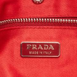 Pre Owned Prada Off White Ruched Leather Rose Applique Pochette