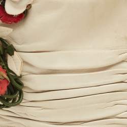 Pre Owned Prada Off White Ruched Leather Rose Applique Pochette