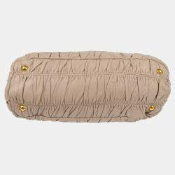 Prada Beige Gathered Leather 2way Tote Handbag