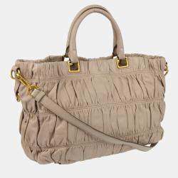 Prada Beige Gathered Leather 2way Tote Handbag