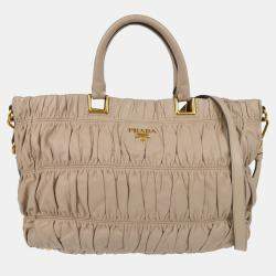 Prada Beige Gathered Leather 2way Tote Handbag